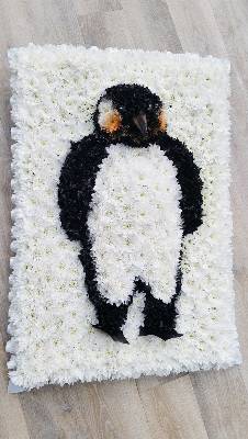 Based white chrysanthemum flower penguin funeral tribute