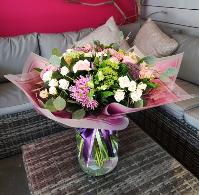 Extra large gift wrapped flower and foliage handtied bouquet