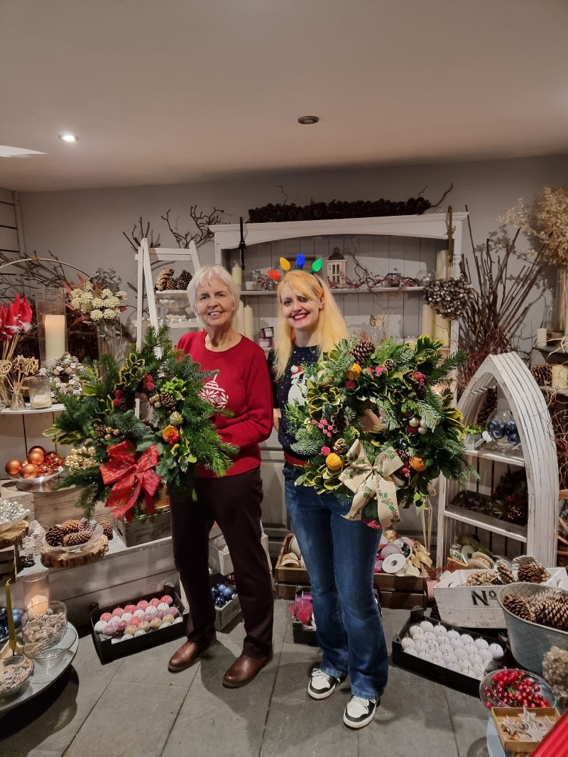 Festive christmas wreath workshop at Kimberleys the florist clevedon