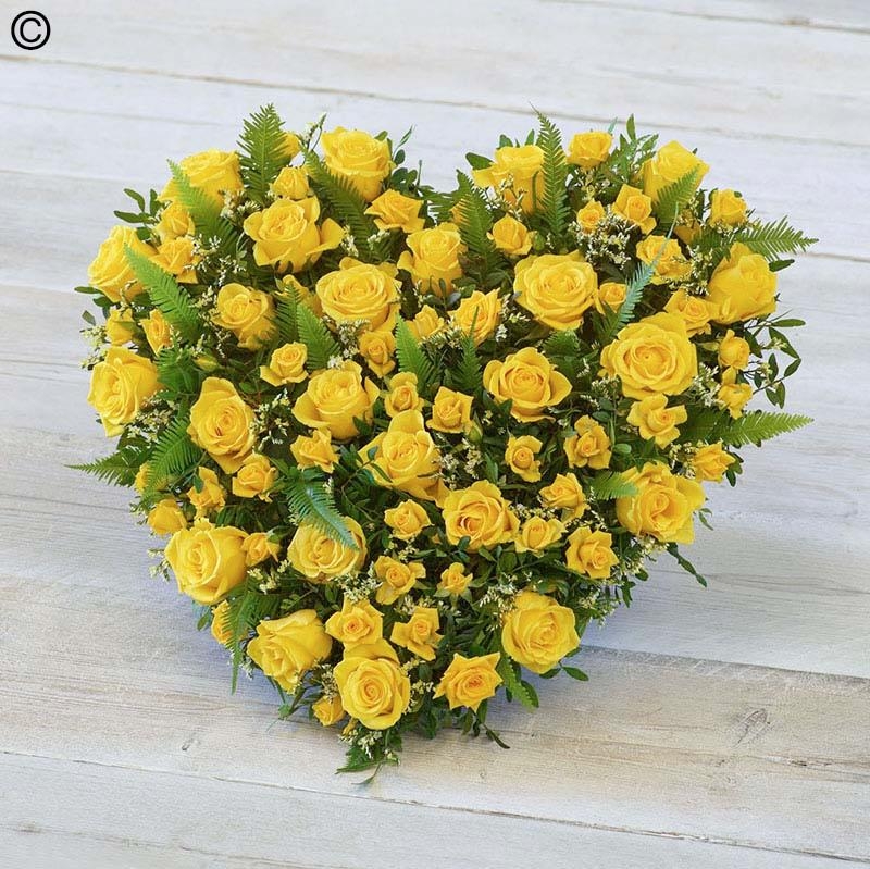 rose flower and foliage heart shaped funeral tribute