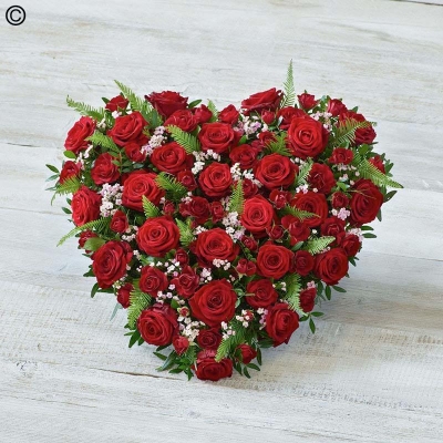 rose flower and foliage heart shaped funeral tribute