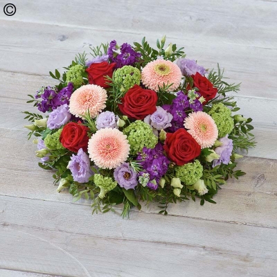rose and germini flower and foliage funeral tribute posy