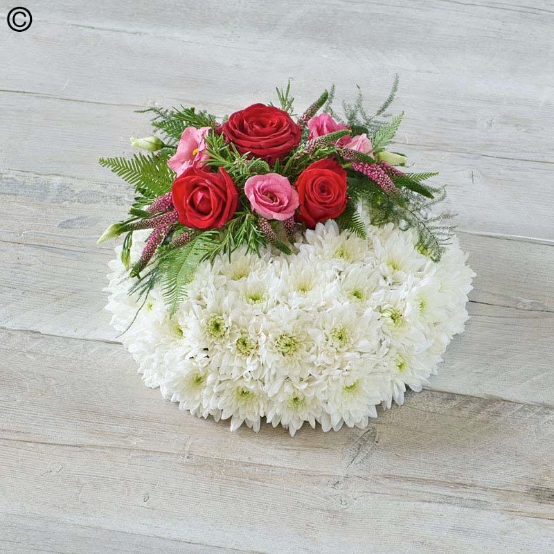 white based flower funeral tribute posy with rose spray