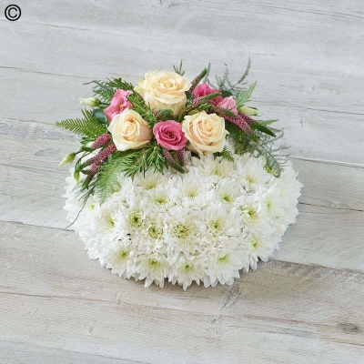 white based flower funeral tribute posy with rose spray