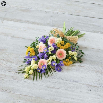 lemon and blue flower funeral sheaf
