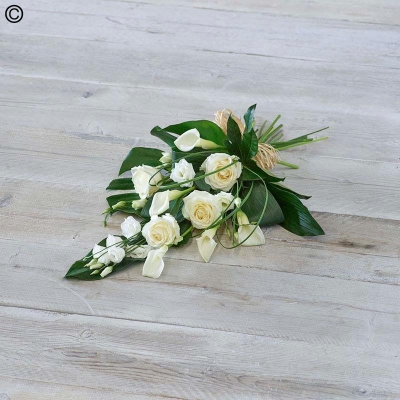 cala lily and white rose flower funeral sheaf