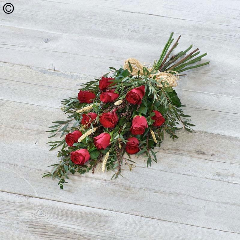 rose flower and foliage funeral sheaf