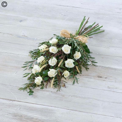 rose flower and foliage funeral sheaf