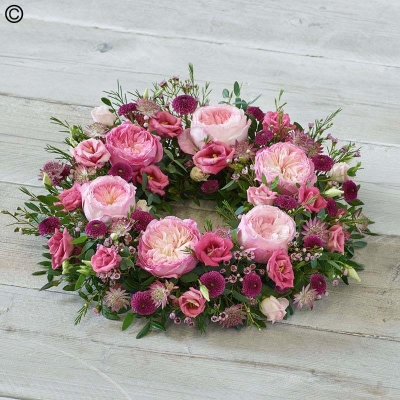 garden rose mixed flower and foliage funeral tribute wreath