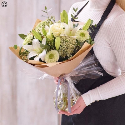 sympathy white flower handtied bouquet