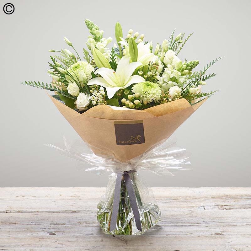 sympathy white flower handtied bouquet