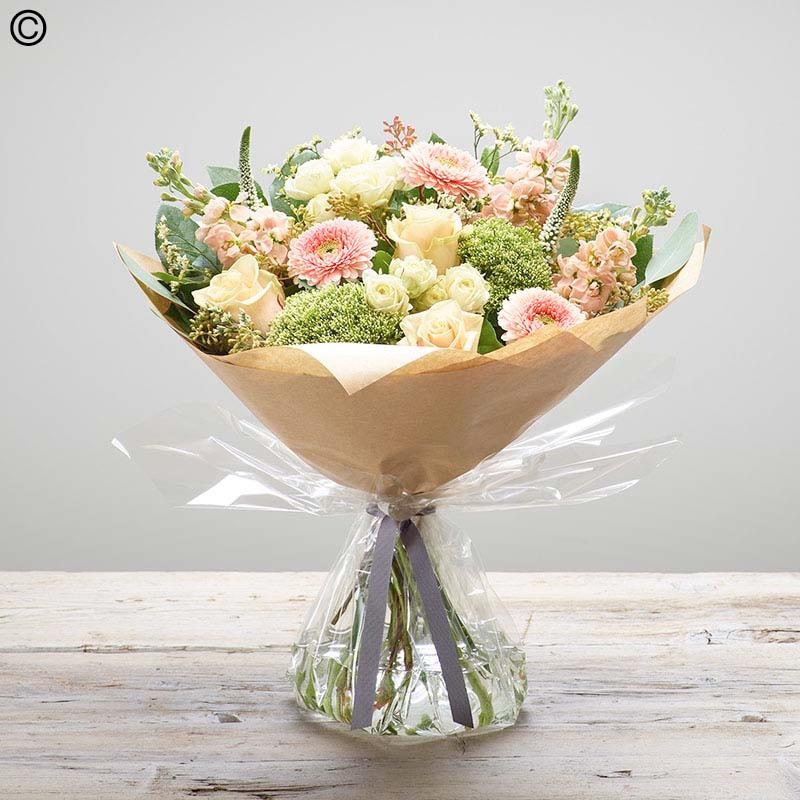 sympathy white and pastel flower handtied bouquet