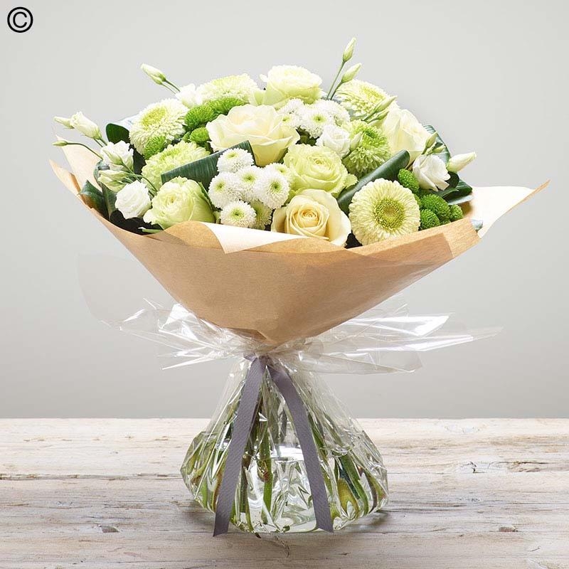 sympathy white and pastel flower handtied bouquet