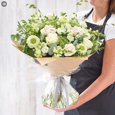 sympathy white and pastel flower handtied bouquet