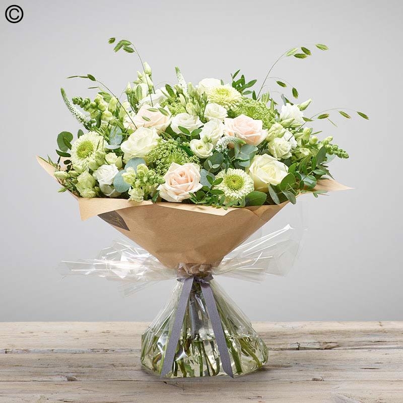 sympathy white and pastel flower handtied bouquet in a gift box