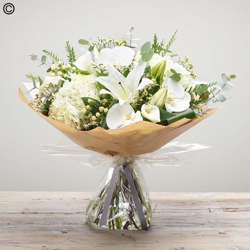 sympathy white flower handtied bouquet