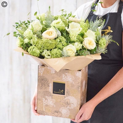 sympathy white flower handtied bouquet in gift box