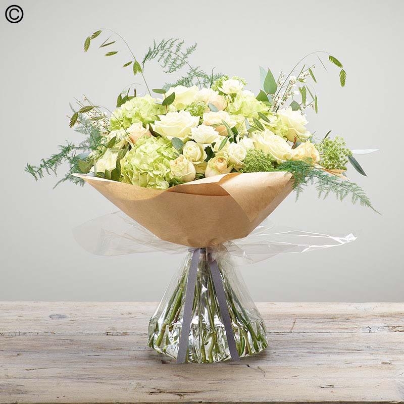 sympathy white flower handtied bouquet