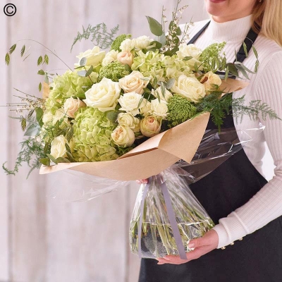 sympathy white flower handtied bouquet