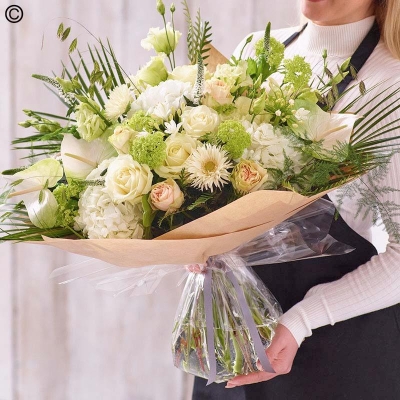 large sympathy white flower handtied bouquet