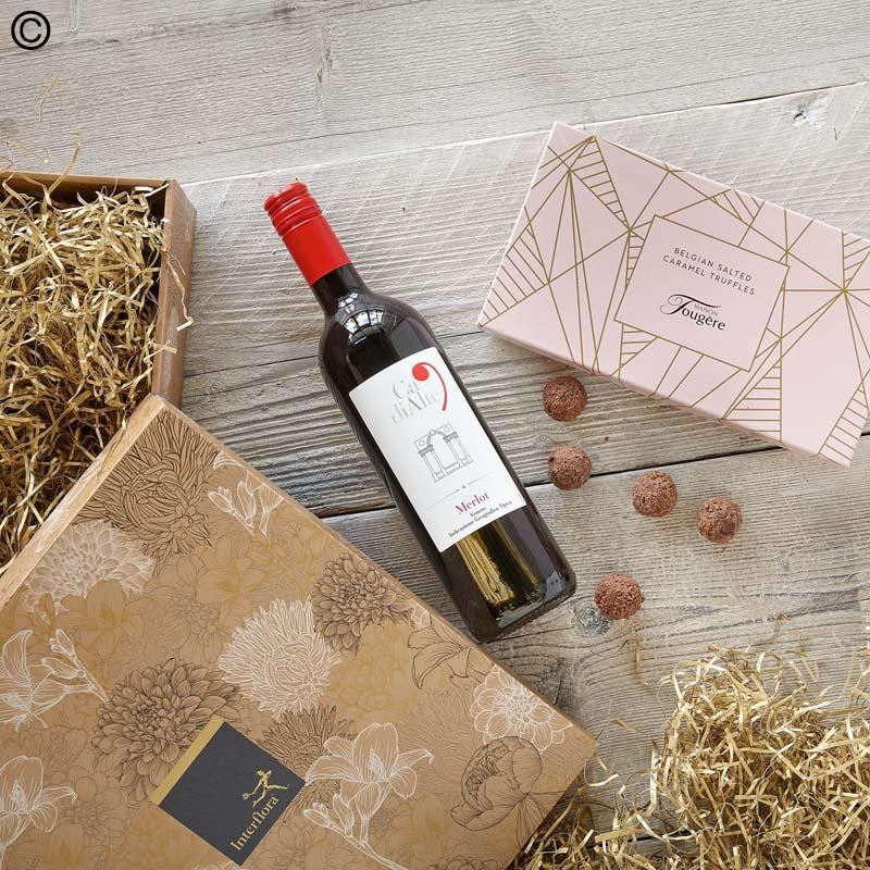 red wine and chocolate truffle gift set