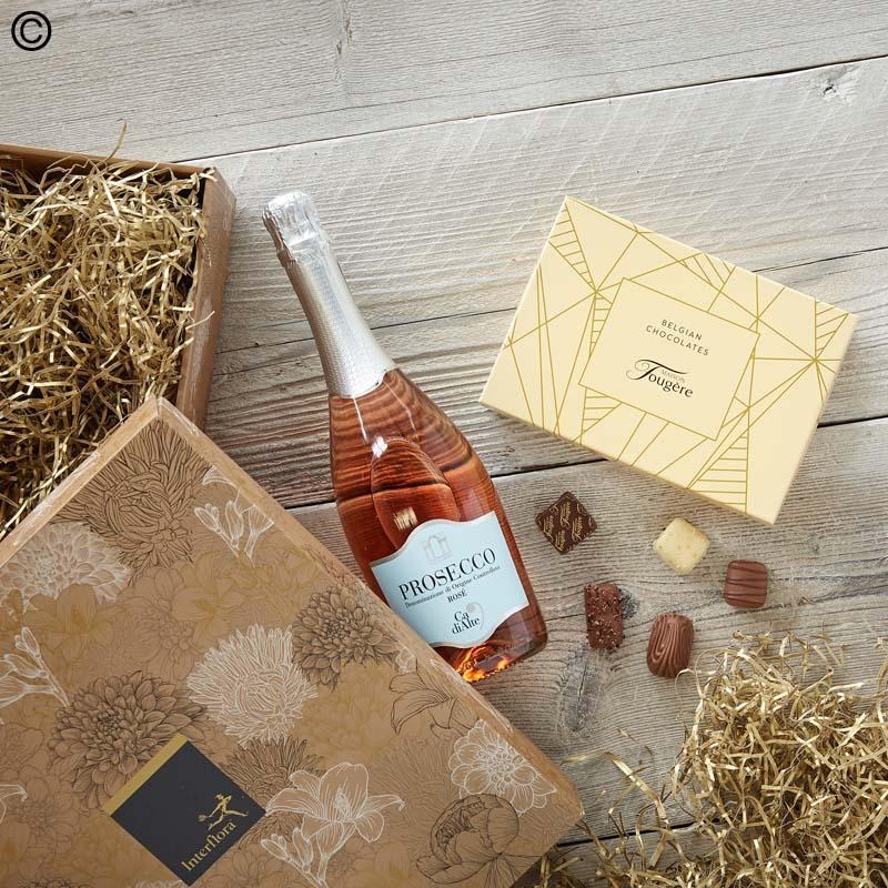 sparkling rose and chocolate gift set