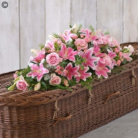 lily and rose flower and foliage coffin spray