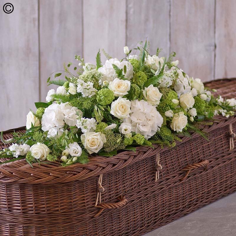 White and green flower and foliage coffin spray 