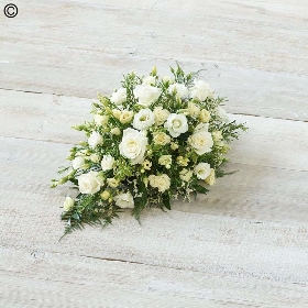 mixed flower and foliage single ended funeral coffin spray