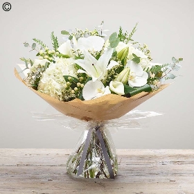 sympathy white flower handtied bouquet