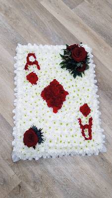 Red and white flower based ace of diamonds funeral tribute 