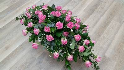 All rose flower and foliage double ended funeral coffin spray 