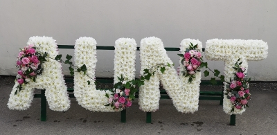 extra large white and pink flower aunt letter funeral tribute