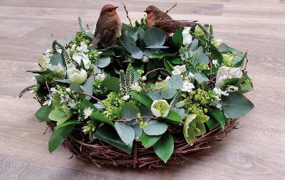 White willow and robin wreath funeral tribute 