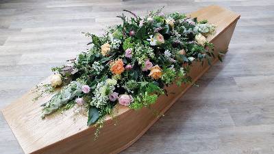 Pink & Peach Country Coffin Spray