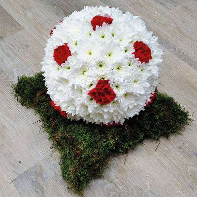 Red and White Football Funeral Flower Tribute