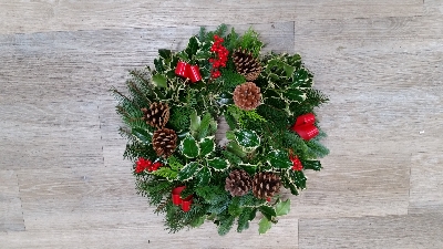 traditional christmas foliage door wreath