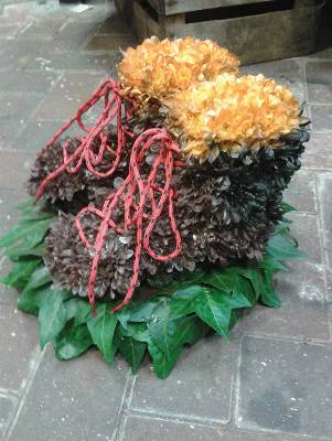 Walking boot flower and foliage funeral tribute with real laces