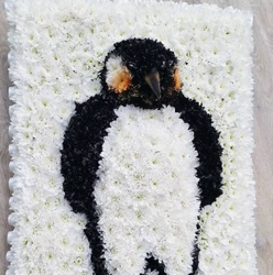 Based white chrysanthemum flower penguin funeral tribute