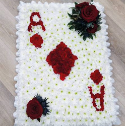 Red and white flower based ace of diamonds funeral tribute 
