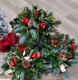 christmas pine and holly foliage rememberance funeral tribute 