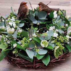 White willow and robin wreath funeral tribute 