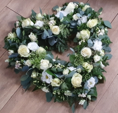 White Heart Wreath Funeral Tribute