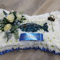 Funeral Flower Pillow with Fishing Rod Tribute