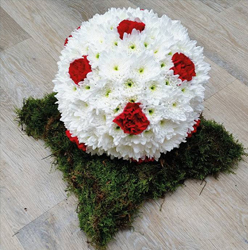 Red and White Football Funeral Flower Tribute