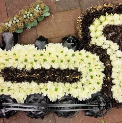 flower and foliage steam train funeral tribute 
